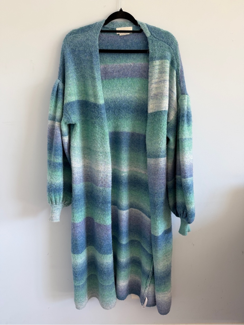 Anthropologie Ombre Striped Open-Front Long Cardigan - Blue & Green